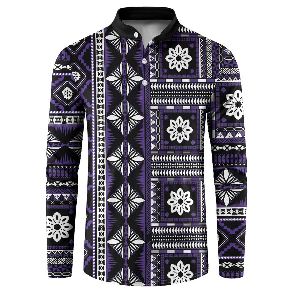 Fiji Masi Tapa Pattern Purple Button Sweatshirt - Polynesian Pride