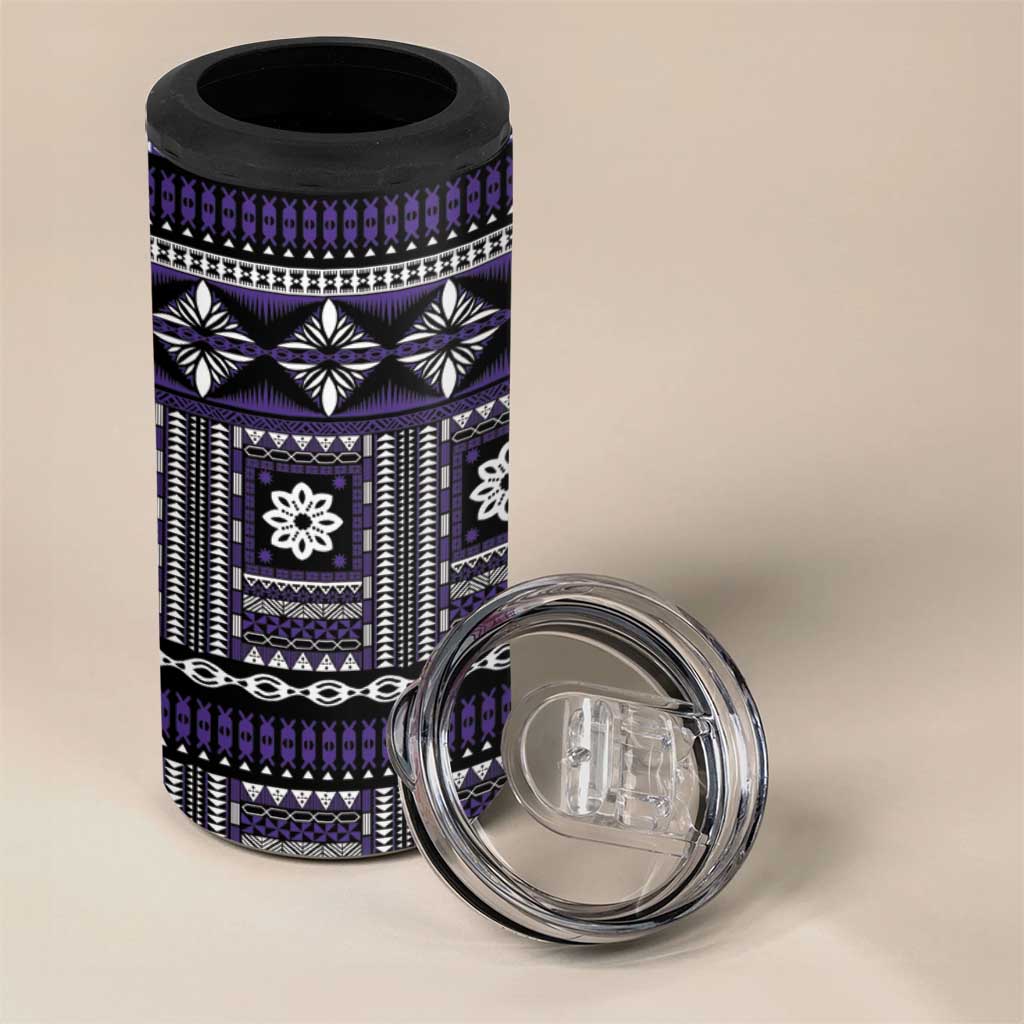 Fiji Masi Tapa Pattern Purple 4 in 1 Can Cooler Tumbler - Polynesian Pride