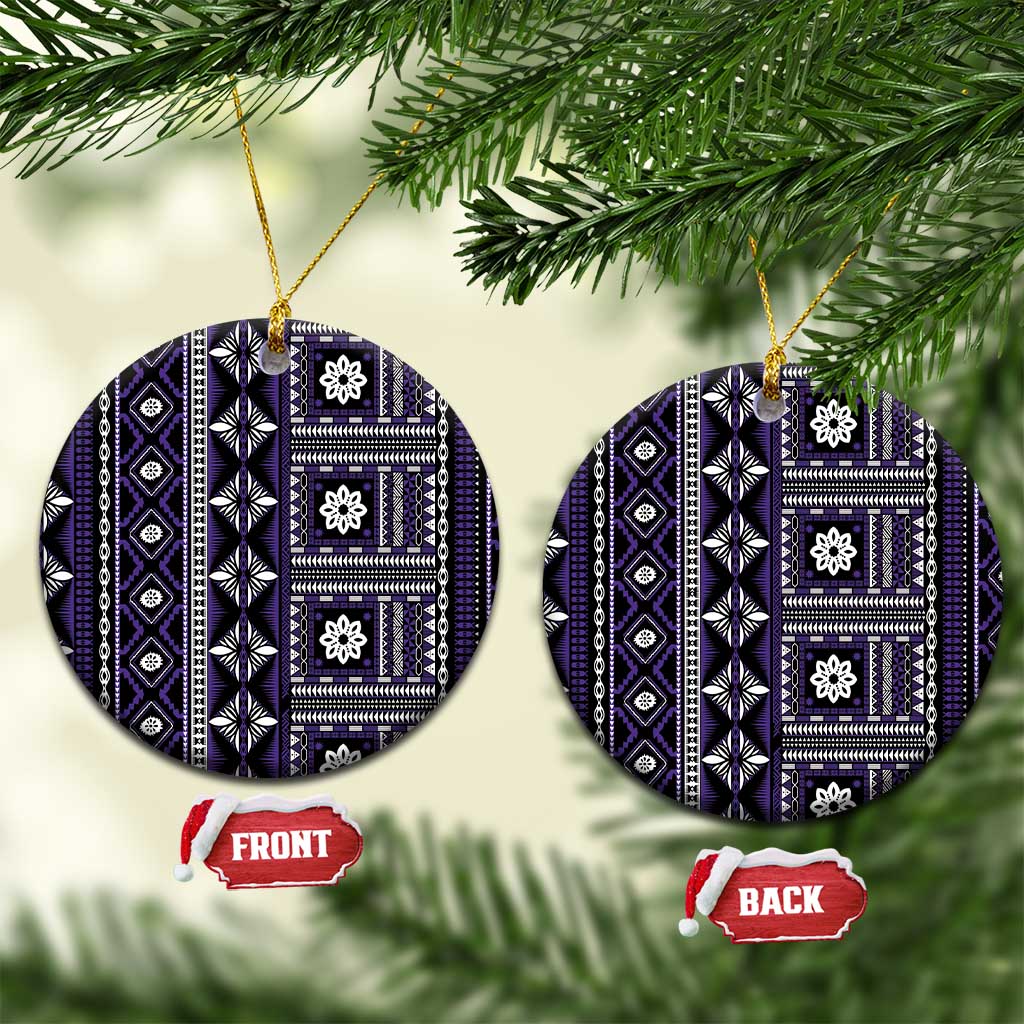 Fiji Masi Tapa Pattern Purple Ceramic Ornament - Polynesian Pride