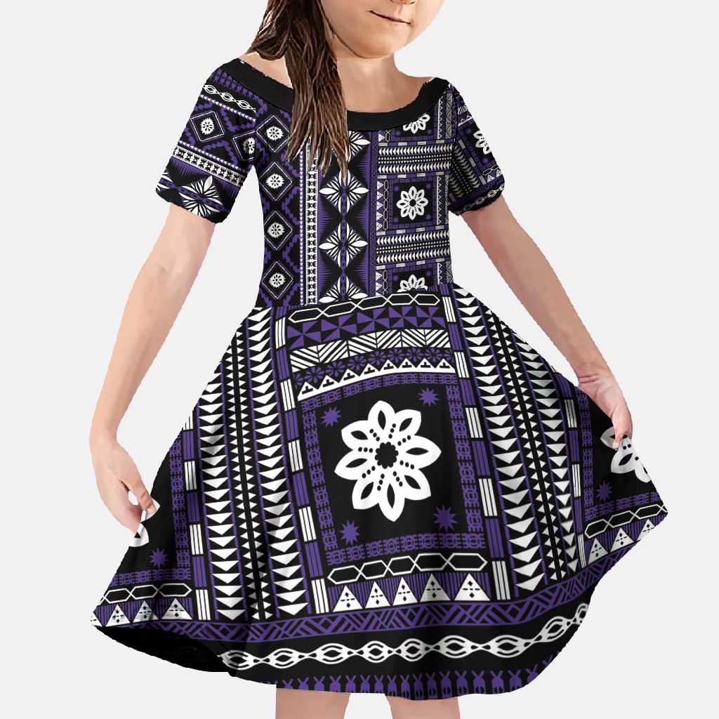 Fiji Masi Tapa Pattern Purple Family Matching Mermaid Dress and Hawaiian Shirt - Polynesian Pride