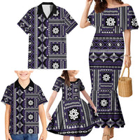 Fiji Masi Tapa Pattern Purple Family Matching Mermaid Dress and Hawaiian Shirt - Polynesian Pride