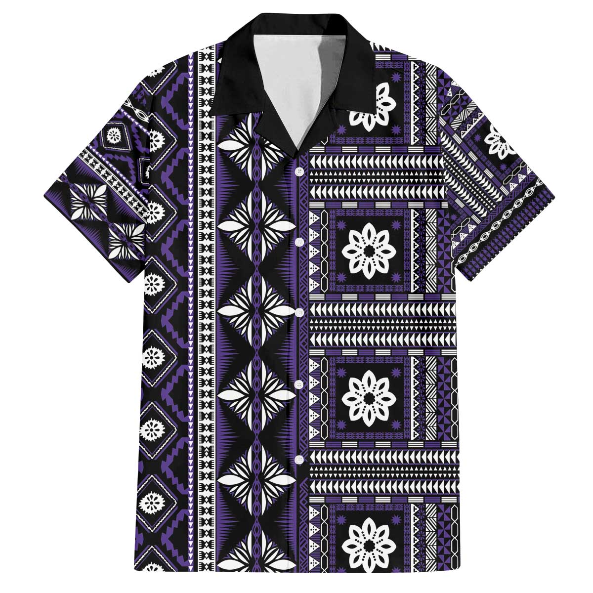 Fiji Masi Tapa Pattern Purple Family Matching Off The Shoulder Long Sleeve Dress and Hawaiian Shirt - Polynesian Pride