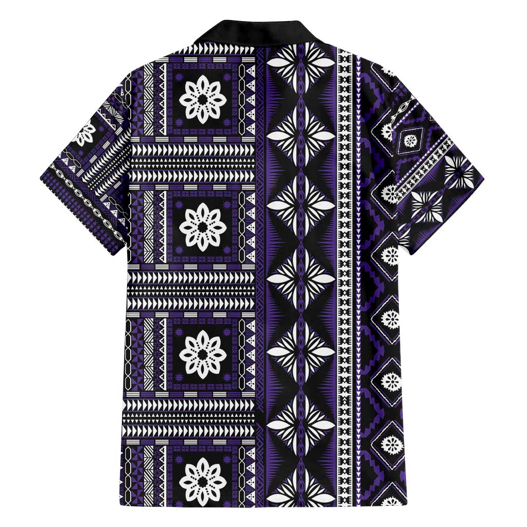 Fiji Masi Tapa Pattern Purple Family Matching Off Shoulder Short Dress and Hawaiian Shirt - Polynesian Pride