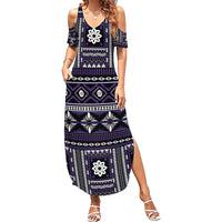 Fiji Masi Tapa Pattern Purple Family Matching Summer Maxi Dress and Hawaiian Shirt - Polynesian Pride