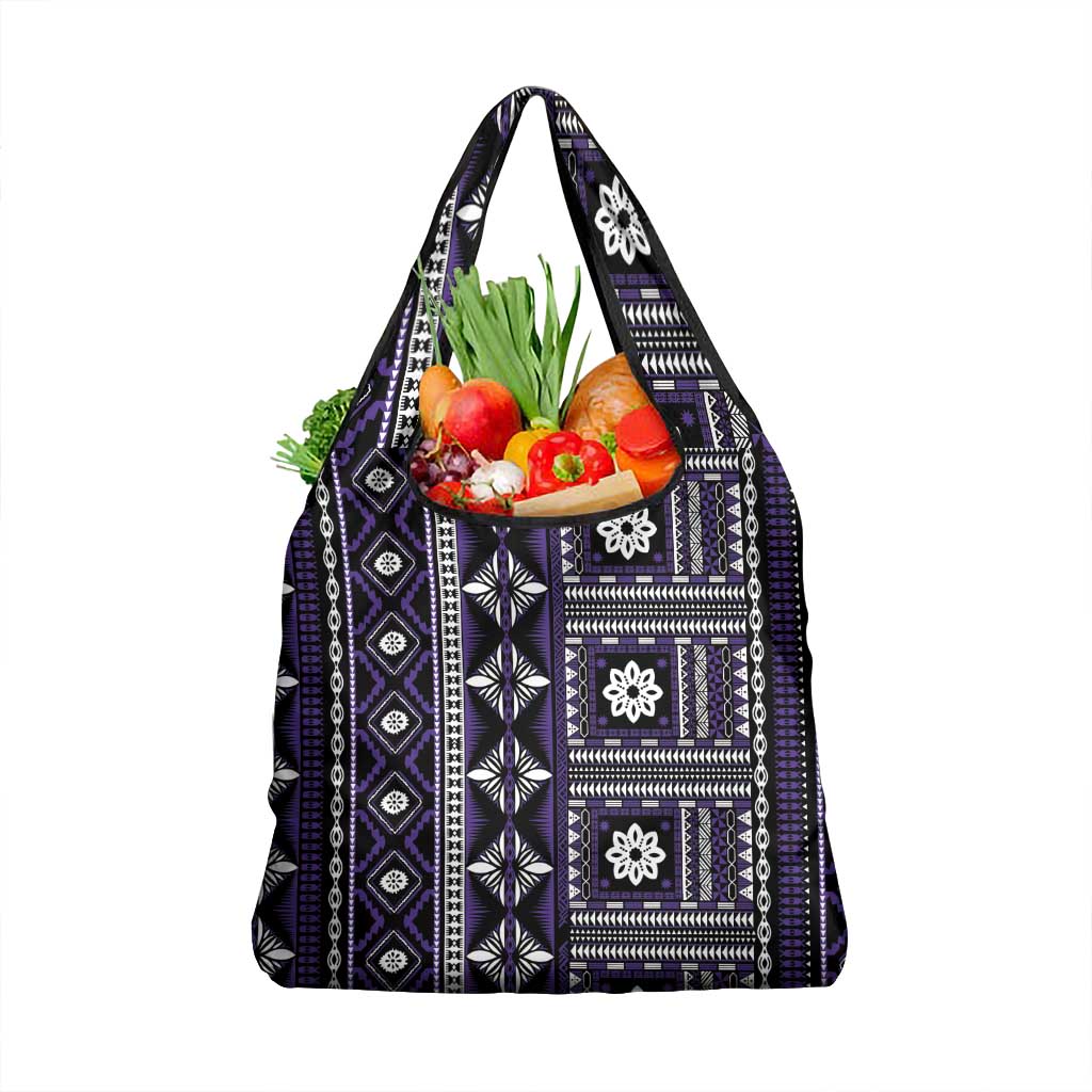 Fiji Masi Tapa Pattern Purple Grocery Bag - Polynesian Pride