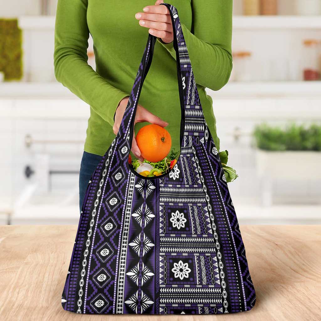 Fiji Masi Tapa Pattern Purple Grocery Bag - Polynesian Pride
