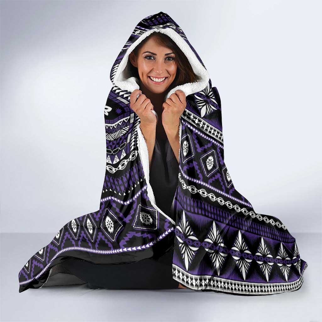 Fiji Masi Tapa Pattern Purple Hooded Blanket - Polynesian Pride