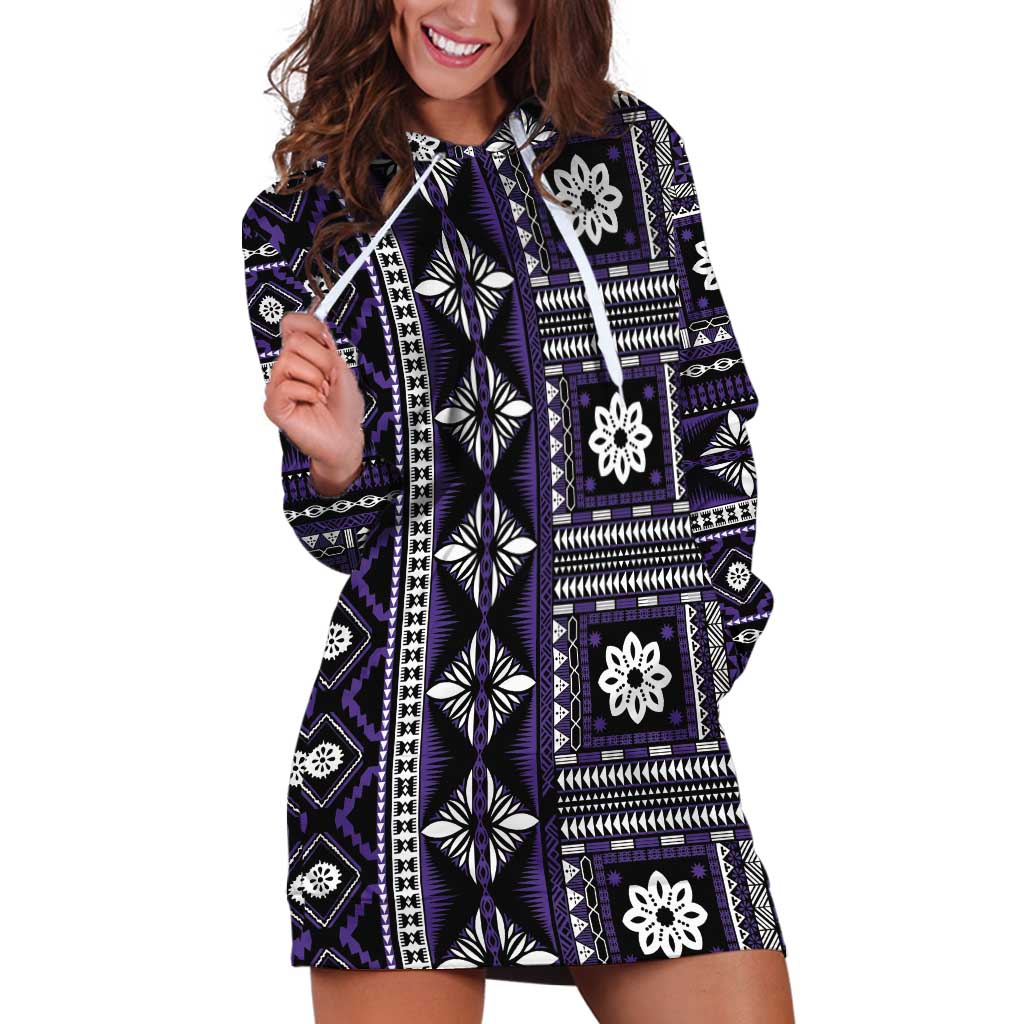 Fiji Masi Tapa Pattern Purple Hoodie Dress - Polynesian Pride