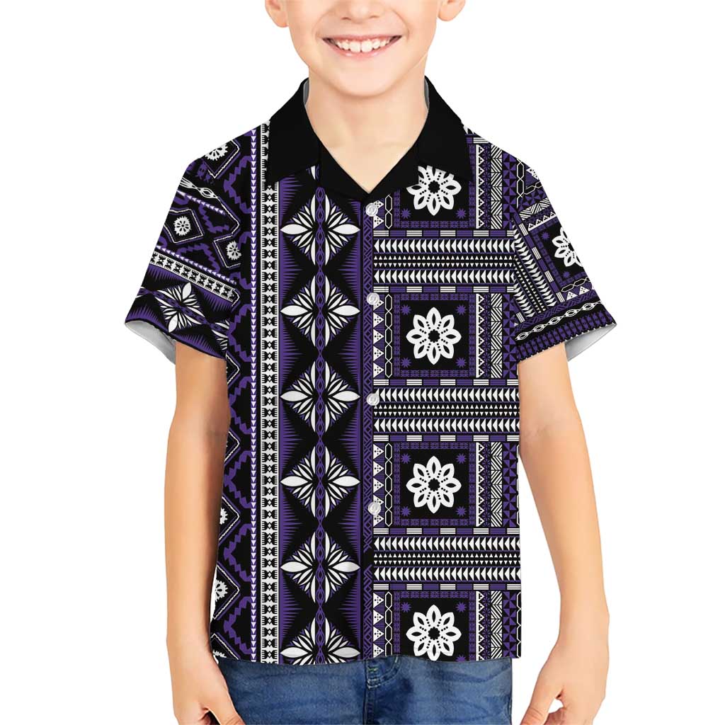 Fiji Masi Tapa Pattern Purple Kid Hawaiian Shirt - Polynesian Pride