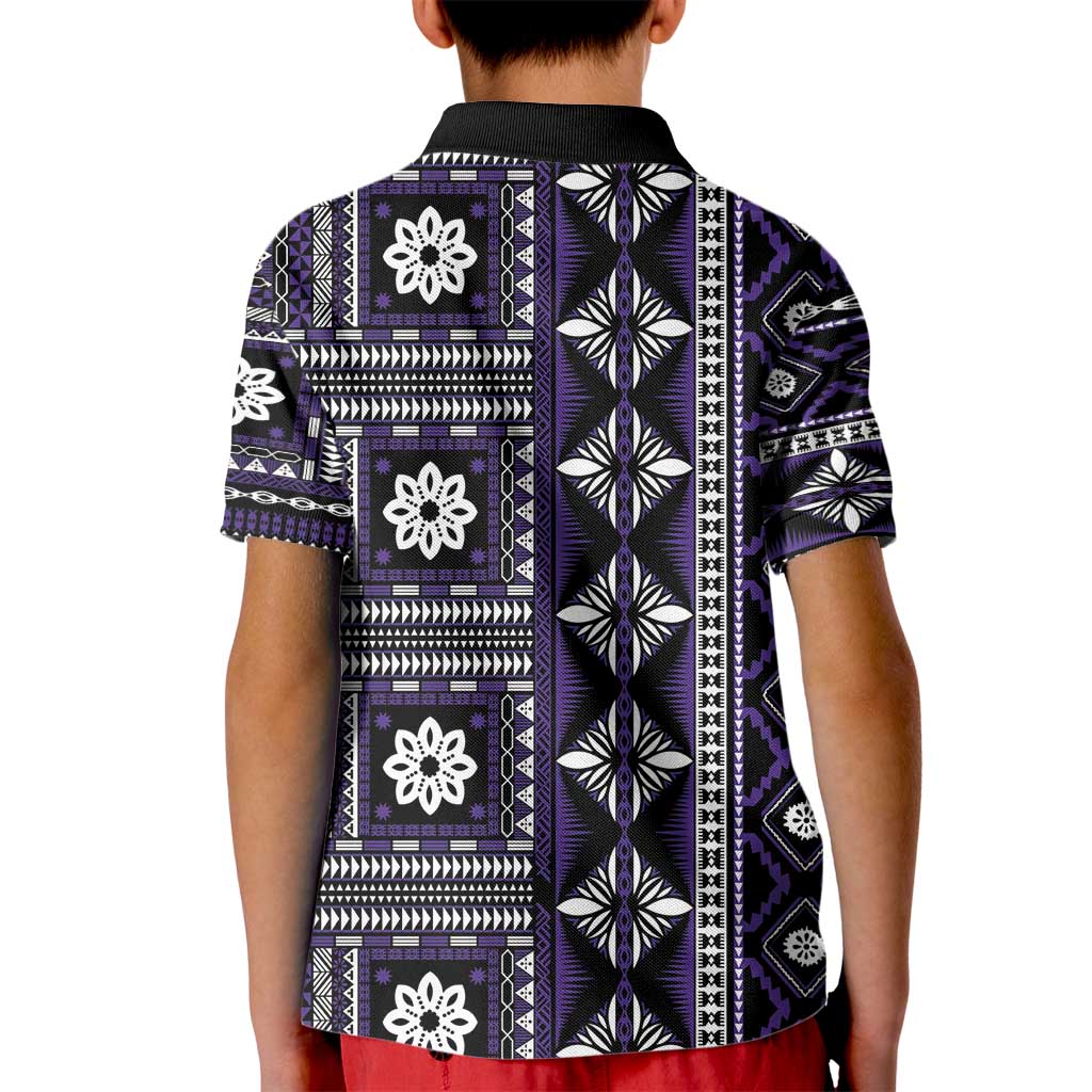 Fiji Masi Tapa Pattern Purple Kid Polo Shirt - Polynesian Pride