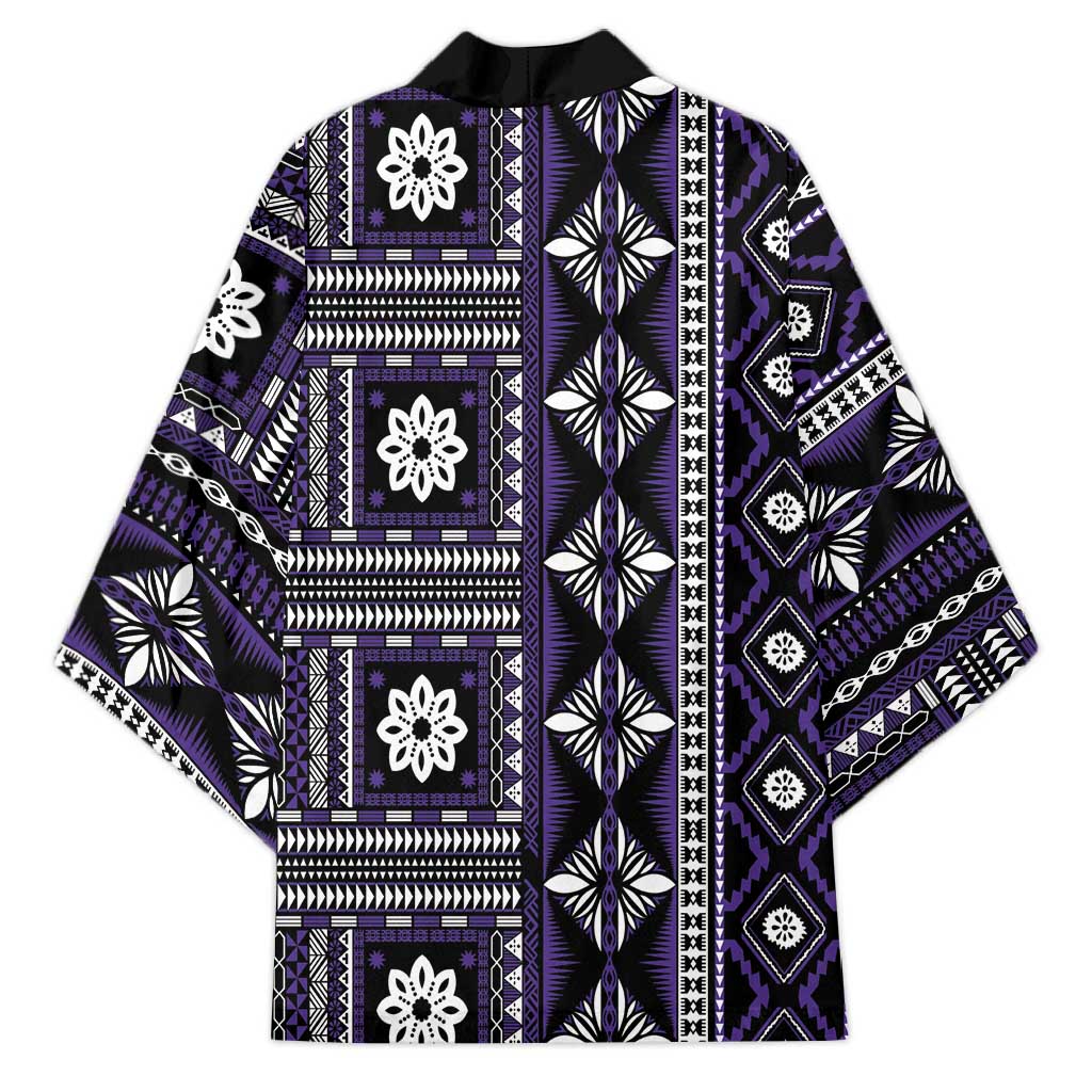 Fiji Masi Tapa Pattern Purple Kimono - Polynesian Pride