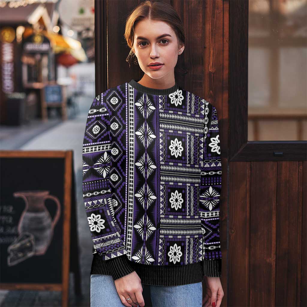 Fiji Masi Tapa Pattern Purple Ugly Christmas Sweater - Polynesian Pride
