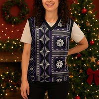 Fiji Masi Tapa Pattern Purple Christmas Knitted V-Neck Vest - Polynesian Pride