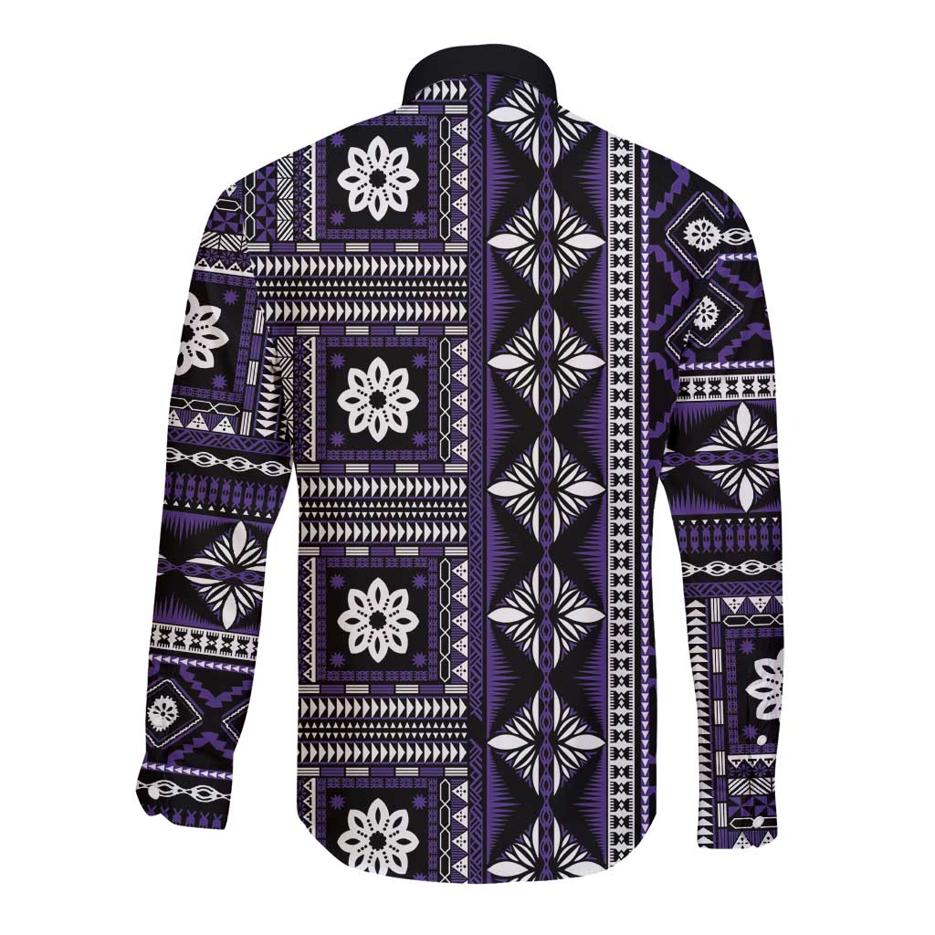 Fiji Masi Tapa Pattern Purple Long Sleeve Button Shirt - Polynesian Pride