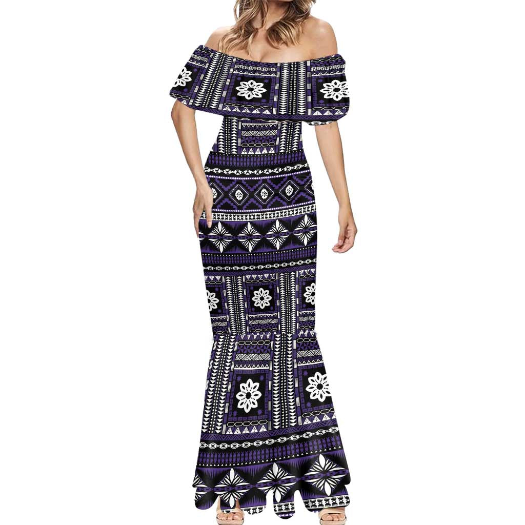 Fiji Masi Tapa Pattern Purple Mermaid Dress - Polynesian Pride