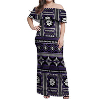 Fiji Masi Tapa Pattern Purple Off Shoulder Maxi Dress - Polynesian Pride