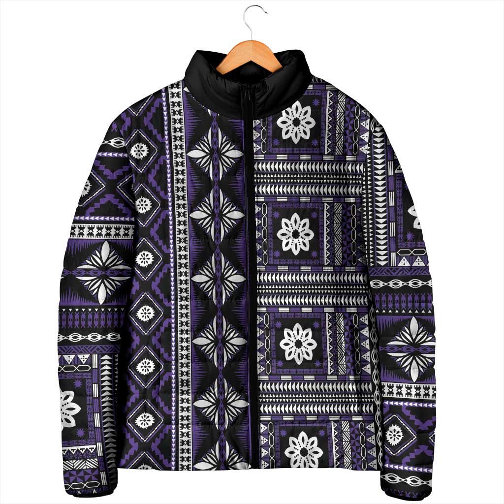 Fiji Masi Tapa Pattern Purple Padded Jacket - Polynesian Pride