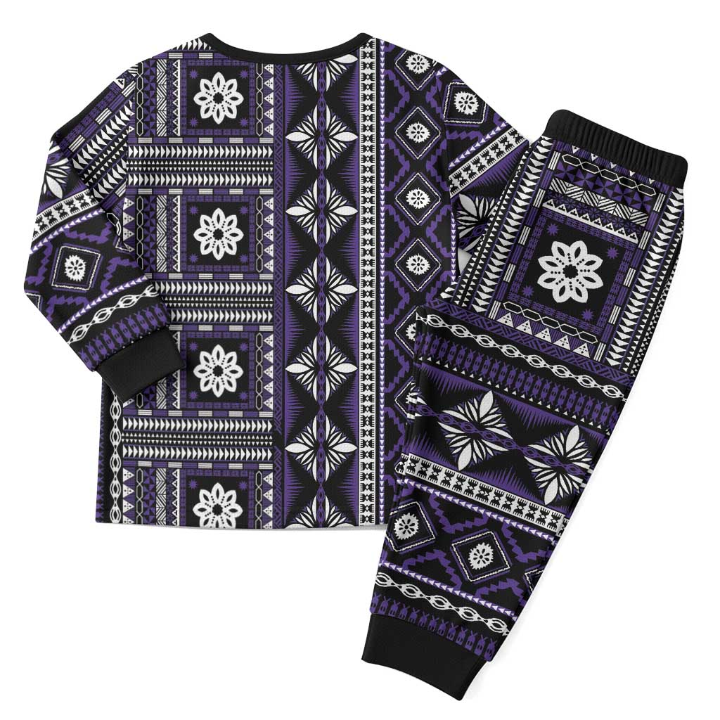 Fiji Masi Tapa Pattern Purple Christmas Pajama Set - Polynesian Pride