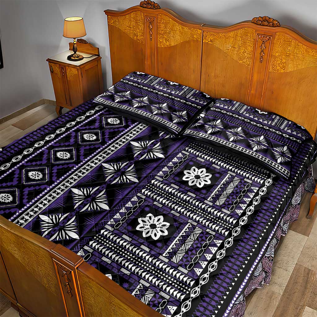 Fiji Masi Tapa Pattern Purple Quilt Bed Set - Polynesian Pride