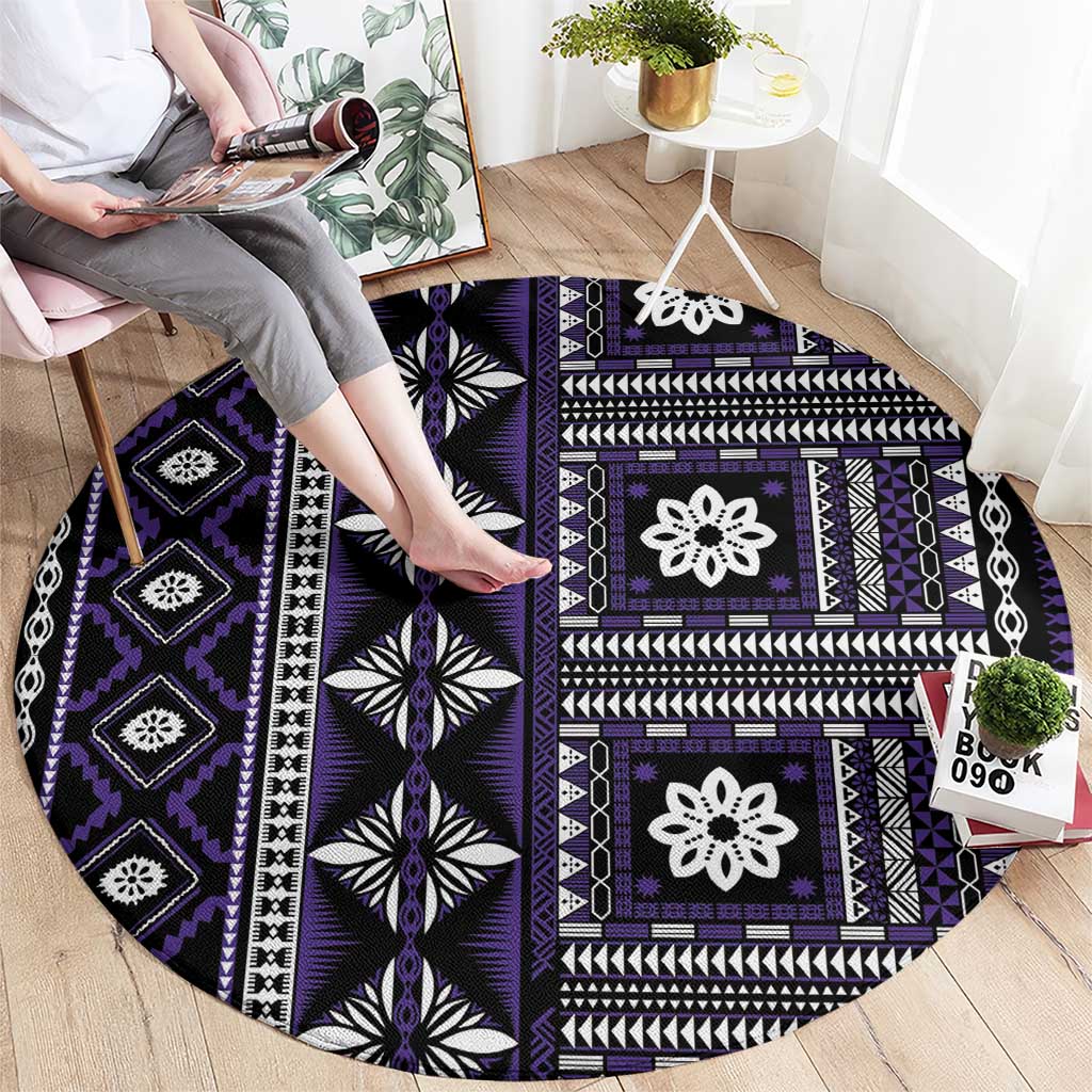 Fiji Masi Tapa Pattern Purple Round Carpet - Polynesian Pride