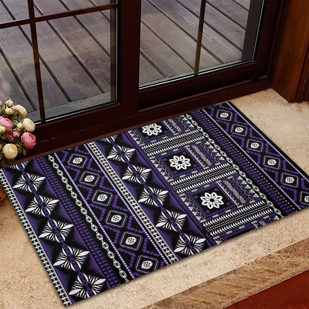 Fiji Masi Tapa Pattern Purple Rubber Doormat - Polynesian Pride