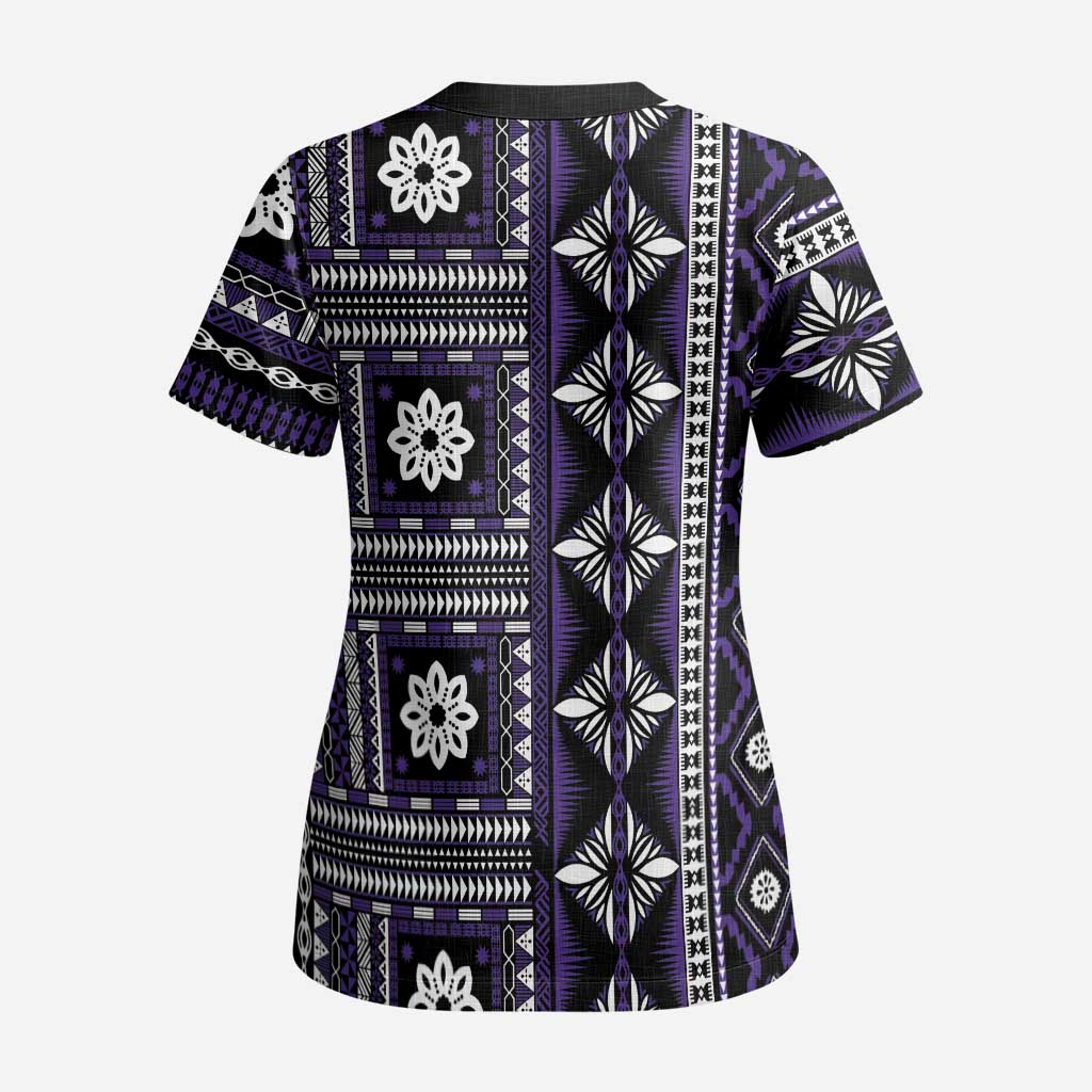 Fiji Masi Tapa Pattern Purple Scrub Top - Polynesian Pride