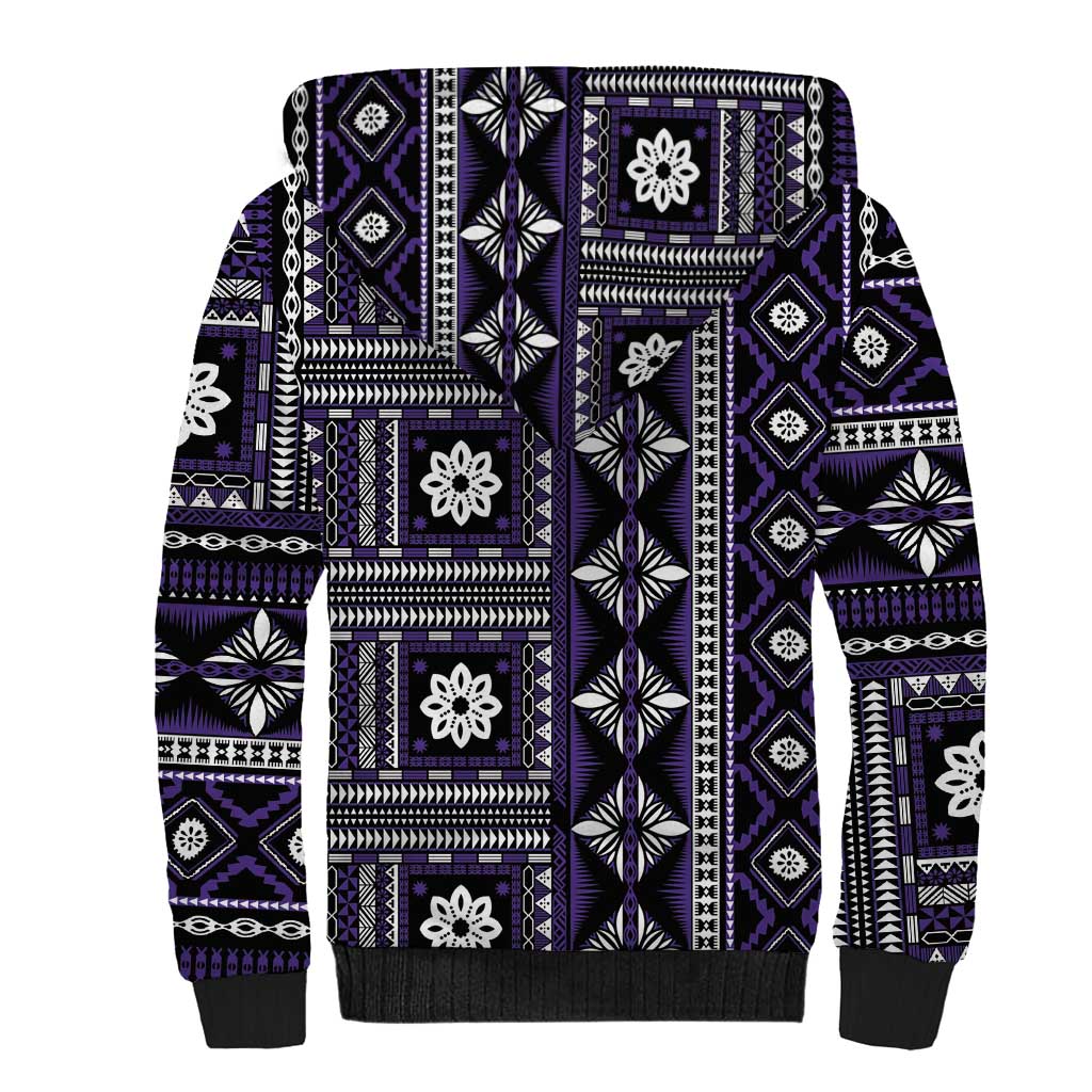 Fiji Masi Tapa Pattern Purple Sherpa Hoodie - Polynesian Pride