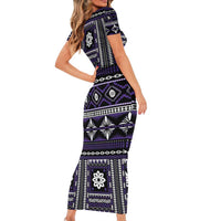 Fiji Masi Tapa Pattern Purple Short Sleeve Bodycon Dress - Polynesian Pride