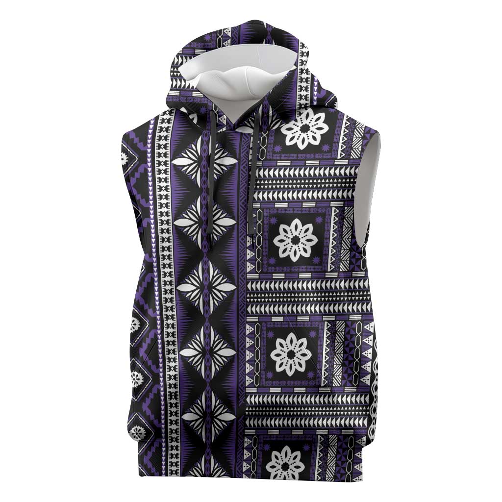 Fiji Masi Tapa Pattern Purple Sleeveless Hoodie - Polynesian Pride