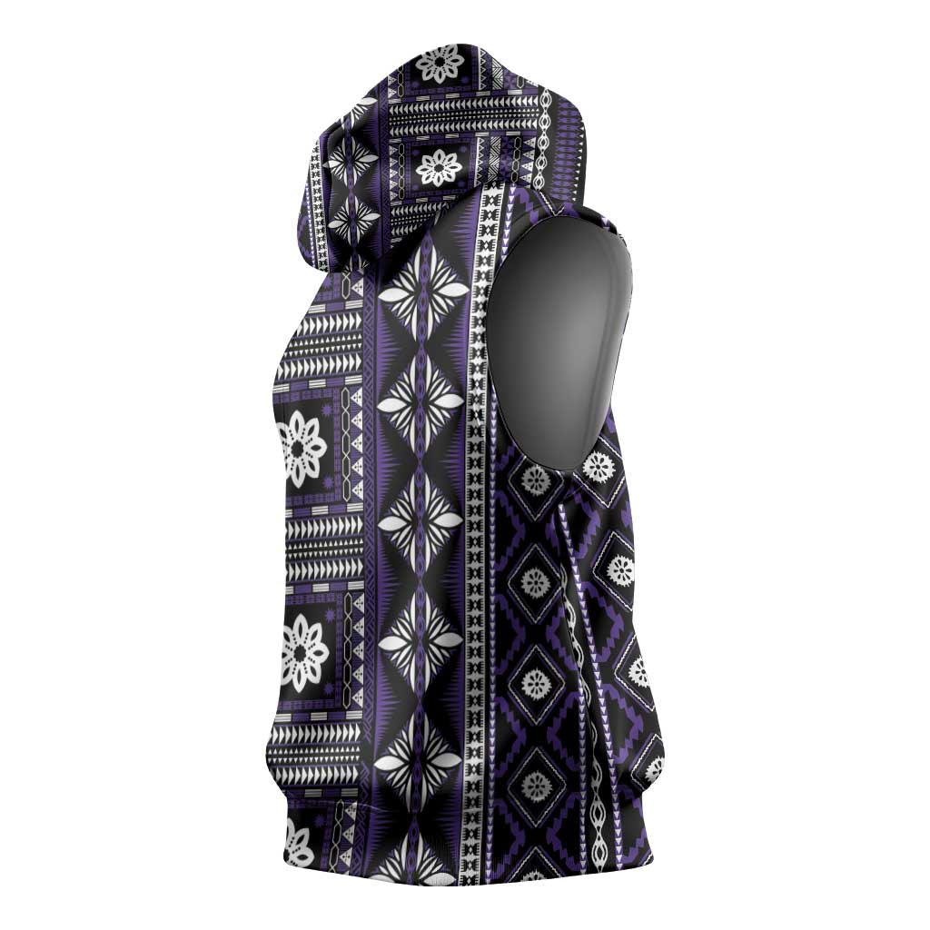 Fiji Masi Tapa Pattern Purple Sleeveless Hoodie - Polynesian Pride