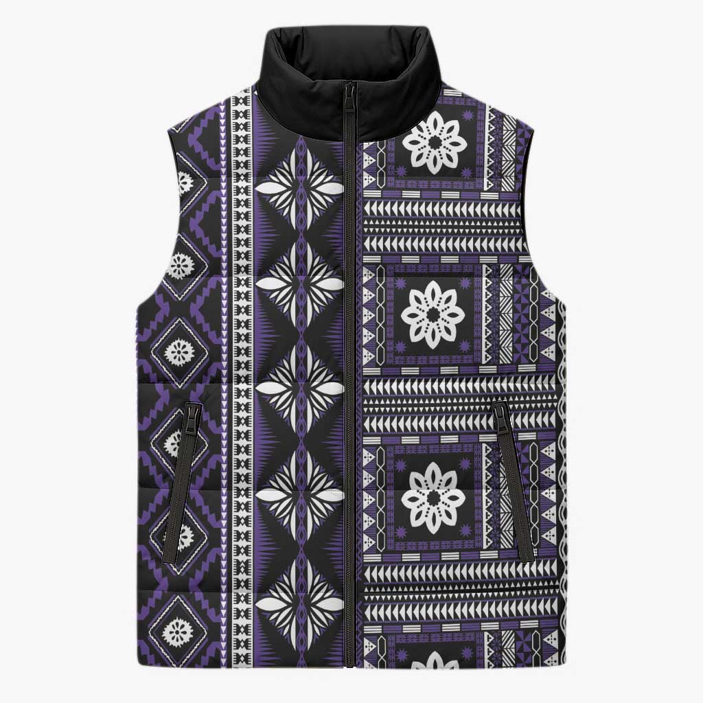 Fiji Masi Tapa Pattern Purple Sleeveless Puffer Jacket - Polynesian Pride