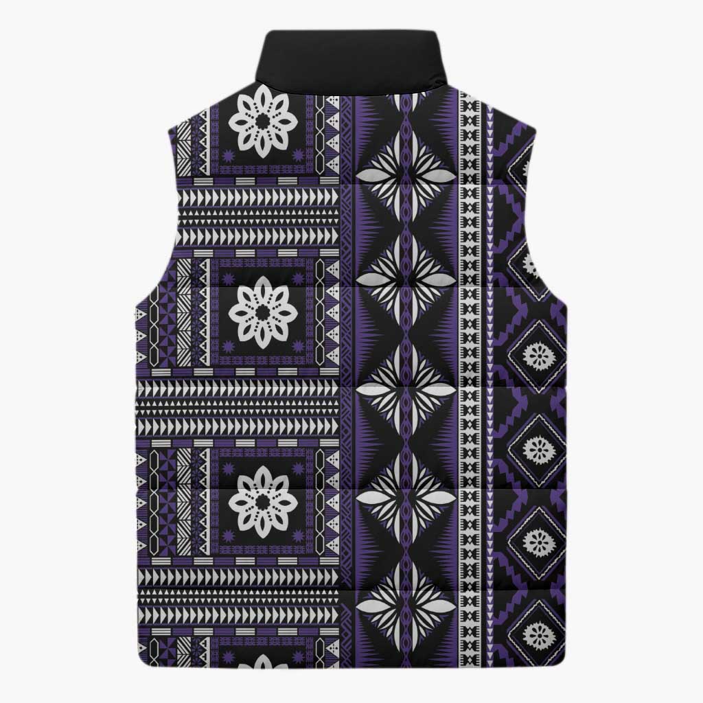 Fiji Masi Tapa Pattern Purple Sleeveless Puffer Jacket - Polynesian Pride