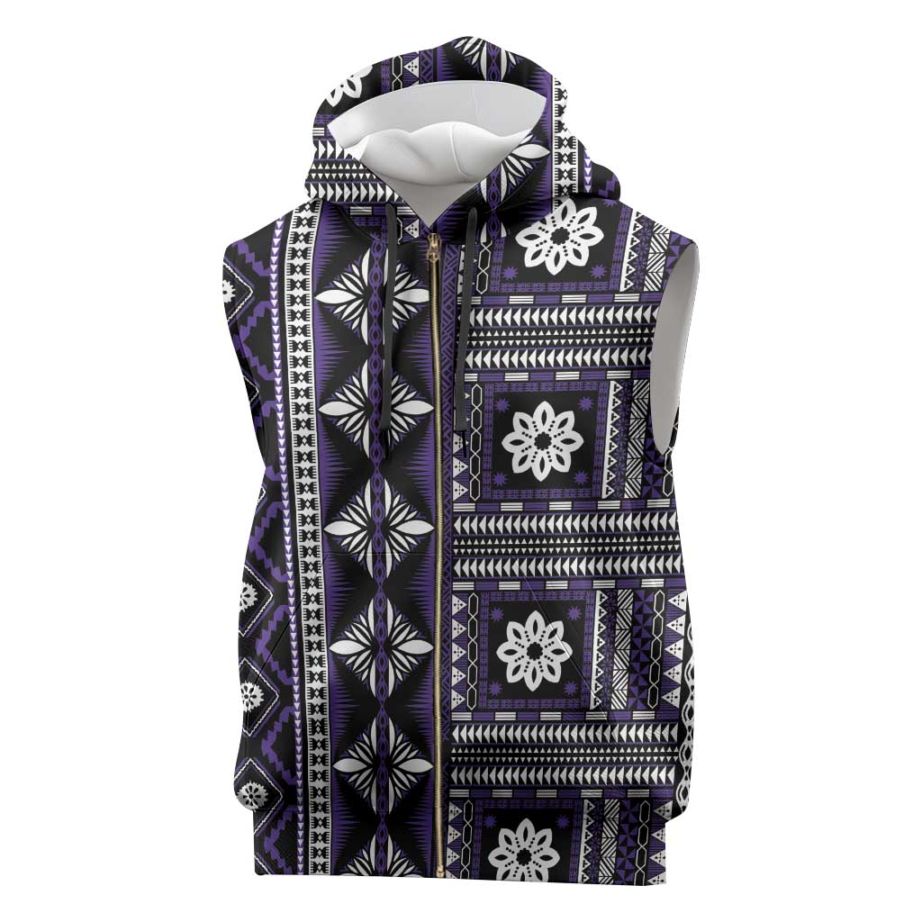 Fiji Masi Tapa Pattern Purple Sleeveless Zip Hoodie - Polynesian Pride