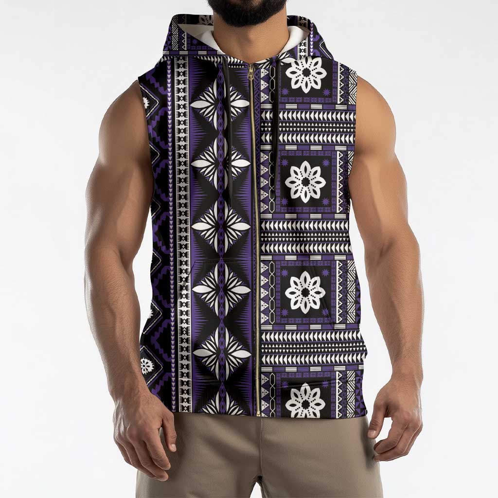 Fiji Masi Tapa Pattern Purple Sleeveless Zip Hoodie - Polynesian Pride