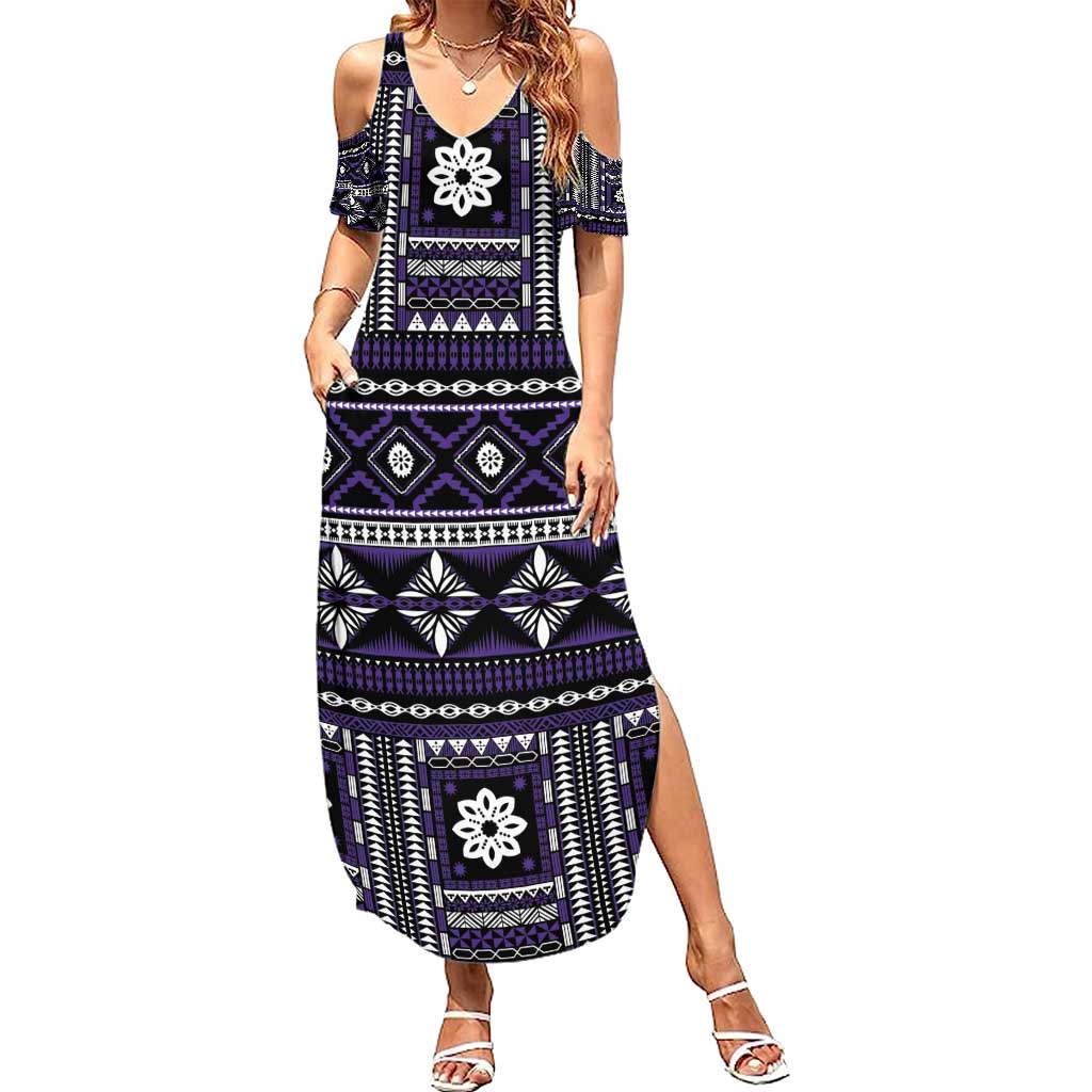 Fiji Masi Tapa Pattern Purple Summer Maxi Dress - Polynesian Pride
