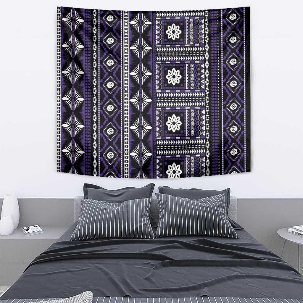 Fiji Masi Tapa Pattern Purple Tapestry - Polynesian Pride