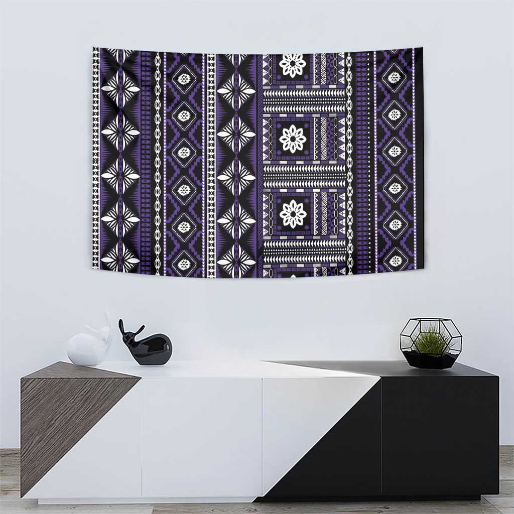 Fiji Masi Tapa Pattern Purple Tapestry - Polynesian Pride
