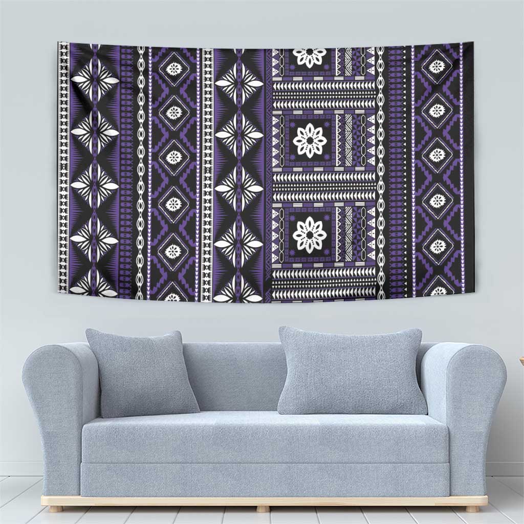Fiji Masi Tapa Pattern Purple Tapestry - Polynesian Pride