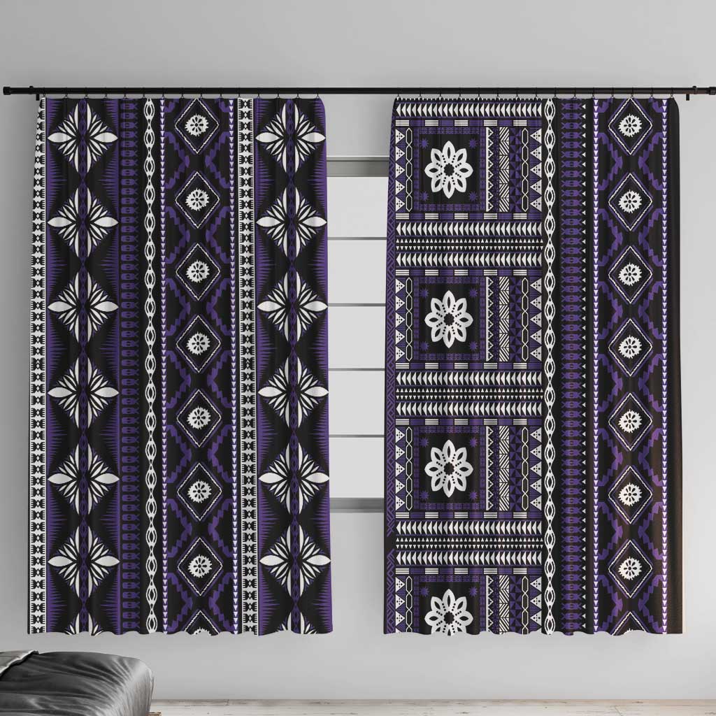 Fiji Masi Tapa Pattern Purple Window Curtain - Polynesian Pride