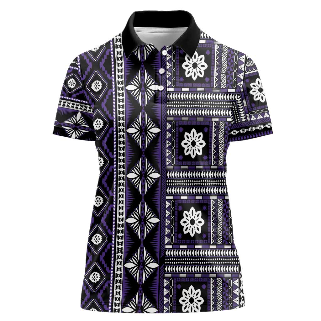 Fiji Masi Tapa Pattern Purple Women Polo Shirt - Polynesian Pride
