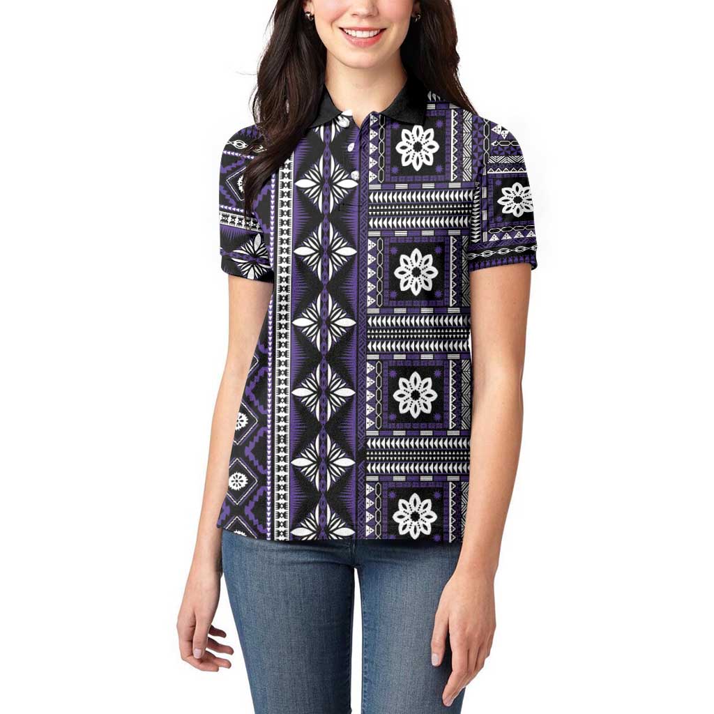 Fiji Masi Tapa Pattern Purple Women Polo Shirt - Polynesian Pride