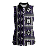 Fiji Masi Tapa Pattern Purple Women Sleeveless Polo Shirt - Polynesian Pride