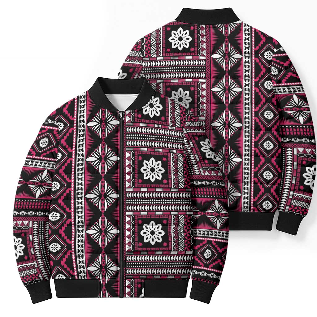 Fiji Masi Tapa Pattern Pink Bomber Puffer Jacket - Polynesian Pride