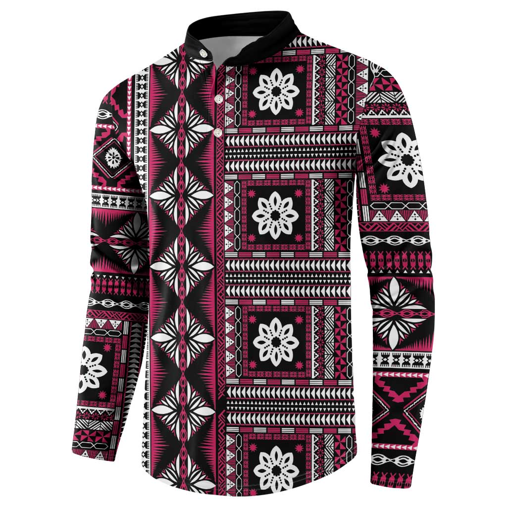Fiji Masi Tapa Pattern Pink Button Sweatshirt - Polynesian Pride