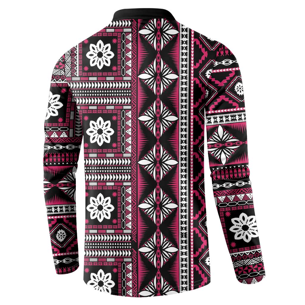Fiji Masi Tapa Pattern Pink Button Sweatshirt - Polynesian Pride