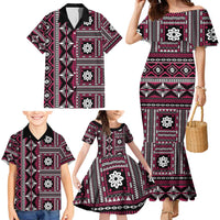 Fiji Masi Tapa Pattern Pink Family Matching Mermaid Dress and Hawaiian Shirt - Polynesian Pride