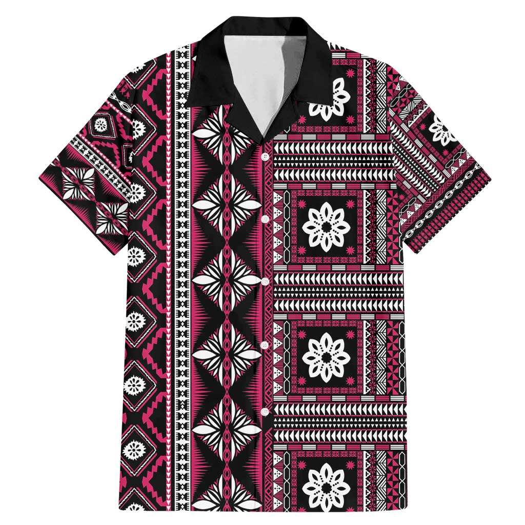 Fiji Masi Tapa Pattern Pink Family Matching Mermaid Dress and Hawaiian Shirt - Polynesian Pride