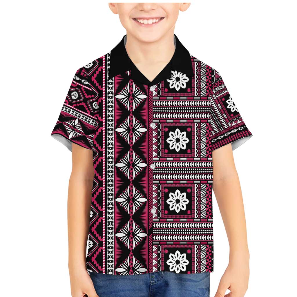 Fiji Masi Tapa Pattern Pink Family Matching Mermaid Dress and Hawaiian Shirt - Polynesian Pride