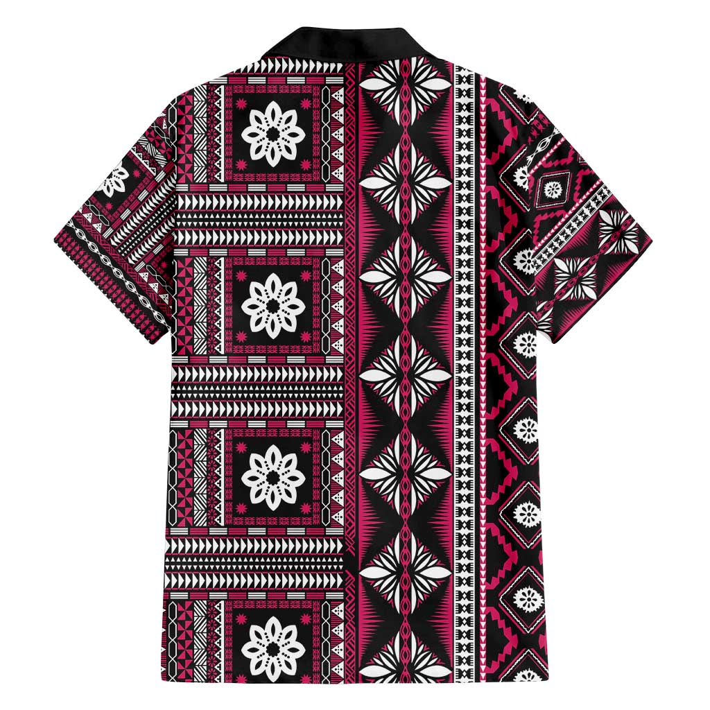 Fiji Masi Tapa Pattern Pink Family Matching Off Shoulder Maxi Dress and Hawaiian Shirt - Polynesian Pride