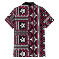 Fiji Masi Tapa Pattern Pink Family Matching Off Shoulder Short Dress and Hawaiian Shirt - Polynesian Pride